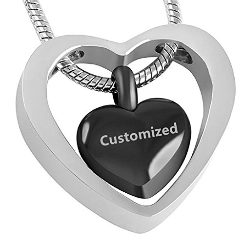 LiFashion LF Stainless Steel Personalized Name Date Custom Double Hearted Ash Keepsake Necklace Cremation Urn Pendant Funnel Fill Kit Sets for Family Pets Ash Memorial,Free Engraving Customized