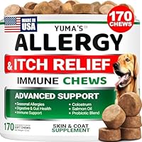 Dog Allergy Relief Chews - 170 Treats - Dog Itching Skin Relief Treatment Pills - Anti-Itch Chewables - Itchy and Paw Licking - Hot Spots - Omega 3 Fish Oil - Dry Skin & Coat Supplement