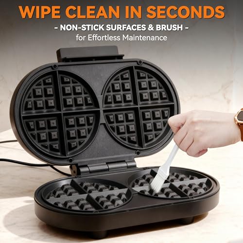 Image of Baker's Friend Double Belgian Waffle Maker Thick, 2 X 6 inch Round Waffle Maker, Belgium Waffle Iron, Waflera Electrica with Non-stick Plates, 1200W, Perfect for Kids & Family Breakfast, Graphite