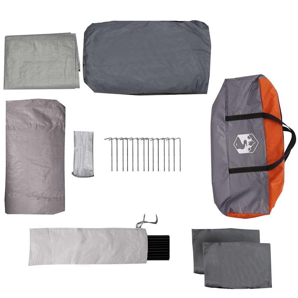vidaXL Namiot rodzinny Szary i pomarańczowy 622 x 295 x 238 cm | Pomieści do 12 osób w komfortowy sposób, Chroni przed deszczem i słońcem, Łatwa do transportu z dołączoną torbą