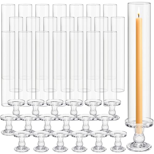 Teenyyou 24 Set Glass Hurricane Candle Holders 12.6" Open Ended