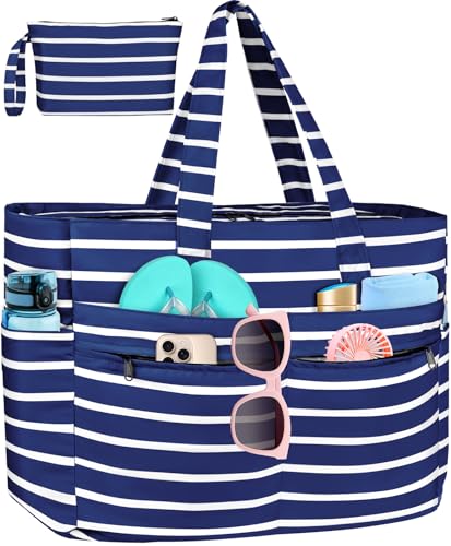 HUANLANG Extra Large Beach Bag Waterproof Beach Totes Bags for Women Men,Pool Bag with Zipper Wet Pocket