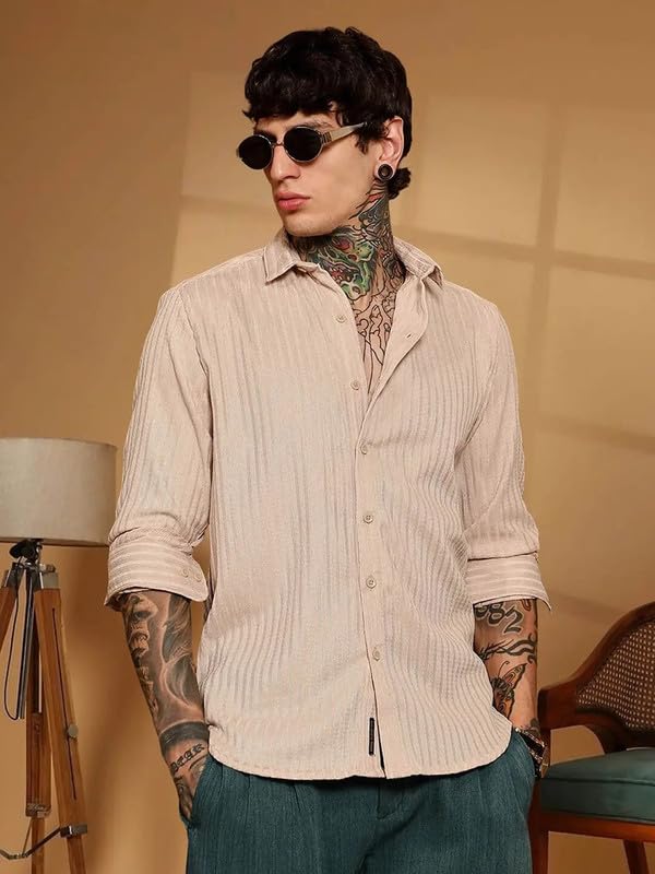 Image of DEELMO Men's Regular Fit Solid Soft Touch Textured Shirt || Casual, Formal and Bussiness Wear || (Available in Plus Size)
