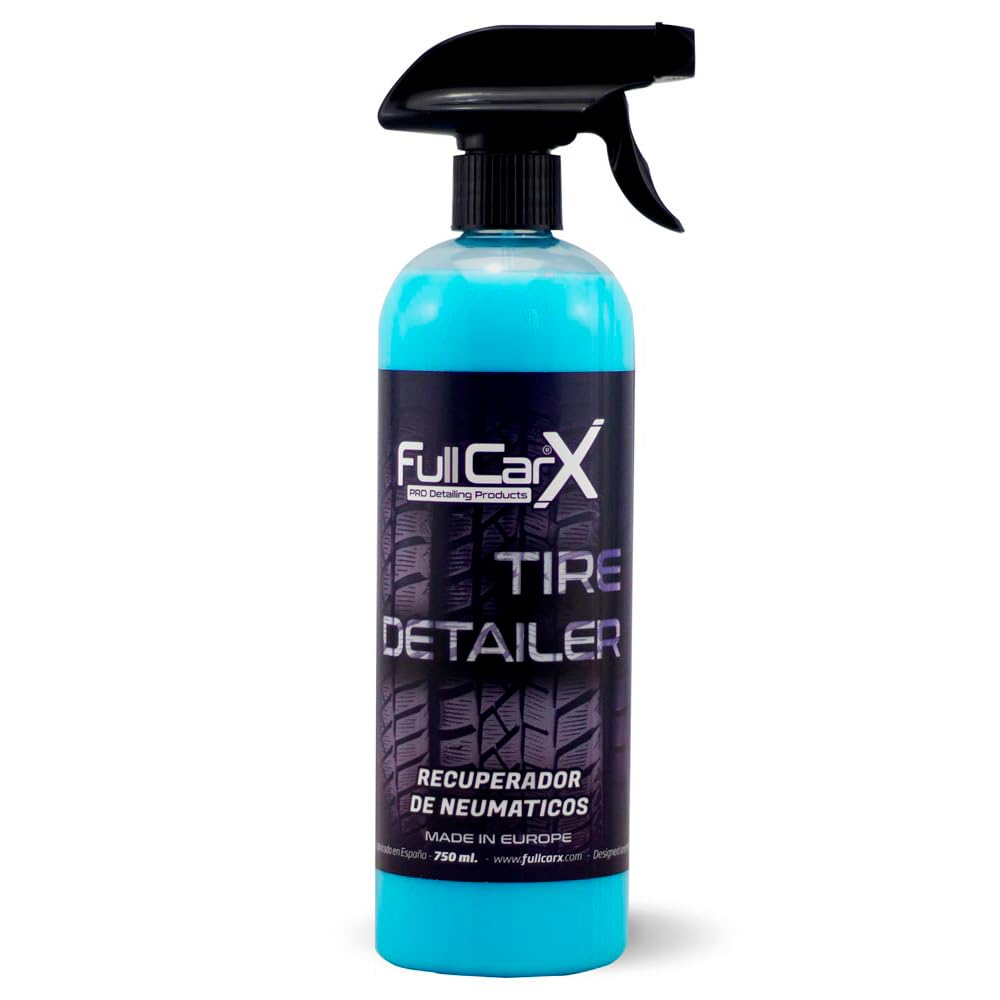 FULLCARX Tire Detailer 750ml Nero Gomme Auto, Rinnova Plastiche Rapido ed Efficiente, Lucida Pneumatici, Finitura Satinata, Nero Intenso Ruote Paraurti, Prodotto Pulizia Professionale Detailing