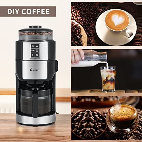 AiHom kaffeemaschine mit mahlwerk,filterkaffeemaschine mit Glaskanne,Warmhaltefunktion 35 Minuten,Kegelmahlwerk,2/4 / 6… – Bild 6