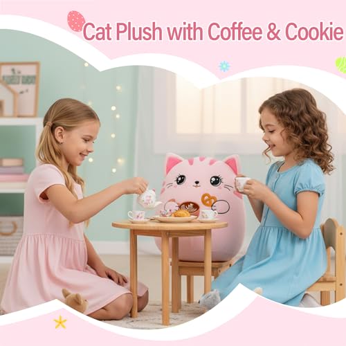NIUBEHOHO Cat Plush Cushion Body Pillow - 14 Inch Cute Cat Stuffed Animal Cuddle Throw Pillow with Coffee Cookie for Sofa Bed Giant Cat Animal Body Pillow for Adult Kids Animal Plush Cushion — view 4