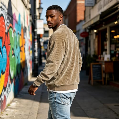moolBeko Corduroy Shirt Men Layered Long Sleeve Shirt V Neck T Shirt - image 3
