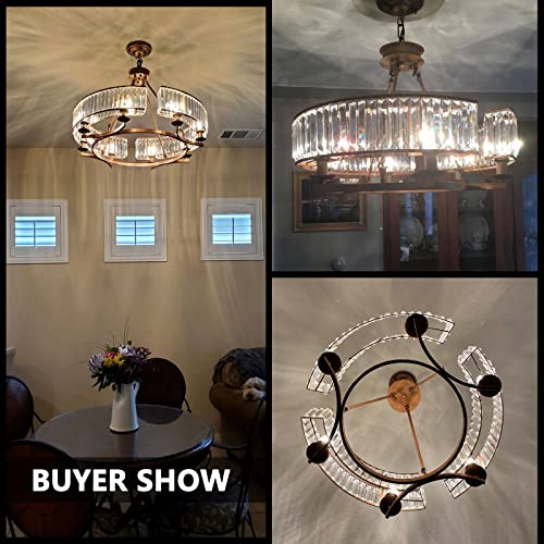 Noxarte Round Crystal Chandelier Vintage Flush Mount Ceiling Light Brown Hanging Pendant Lighting For Farmhouse Dining Room 8 Lights D32 Inch #TOP4