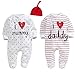 AOMOMO, Lot de 2 grenouillères pour bébé, unisexe, fermée aux pieds, avec inscription en anglais I Love Mummy et I Love Daddy, Blanc, 0-3 Mois