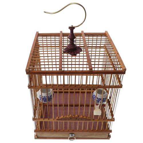 VALICLUD Jaula de Pájaros de Bambú Rectangular Vintage con Bandeja Extraíble para Pájaros Pequeños y Adorno Interior Elegante