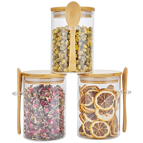 hanmir Vorratsgläser mit Deckel Luftdicht 3er Set,450ml Vorratsdosen mit Luftdichtem Bambusdeckel und Löffel,Glasbehälter für Kaffeebohnen,...