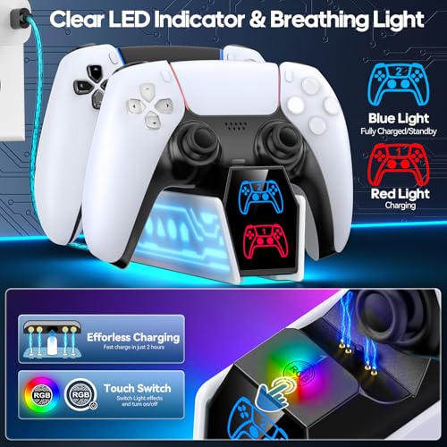 Image of PS5 Controller Charger for Commodore 64 Game, PS5 Charging Dock for Original & Edge with LED & RGB Lighting Mode,Fast Controller Charging Station Stand for PlayStation