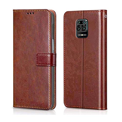Amazon Brand- Solimo Flip Leather Mobile Cover (Soft & Flexible Back case) for Mi Redmi Note 9 Pro/Redmi Note 9 Pro Max/Poco M2 Pro (Brown)- Best and cheap mobile covers in India