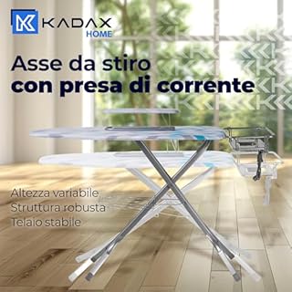 KADAX Asse da Stiro a Vapore Pieghevole con Altezza Regolabile, Supporto per Ferro con Caldaia, Presa Elettrica e Stiramaniche (Blu, 130 x 48 cm)