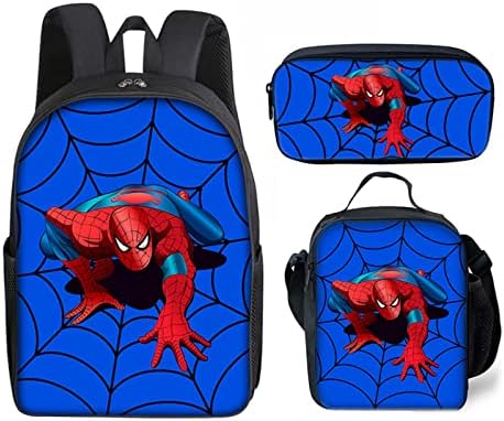 gdnwtstl Boys and Girls 3D Printing Superhero Backpack, 3-in-1 Spider Manga Backpack with Lunch Bag and Pencil Case ZZ02