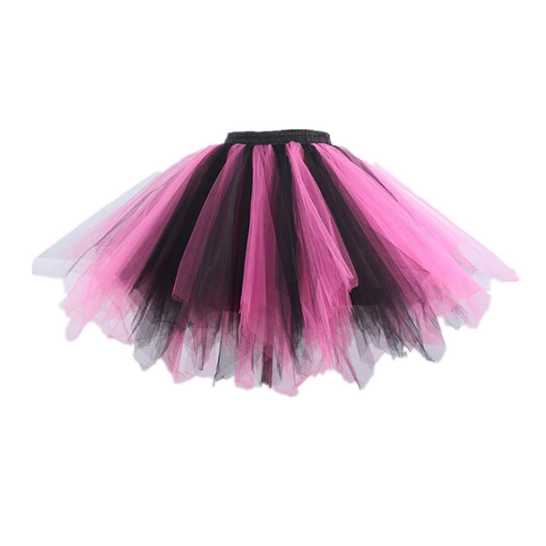 Womens Black Pink Puffy Tutu Layered Tulle Petticoat Skirt for Party, S/M/L, Black Pink