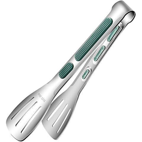 UVFAST Waffle Maker Tongs 9 inches, Stainless Steel Tongs for Holding Waffles, Steakand Chicken, Silver Cover