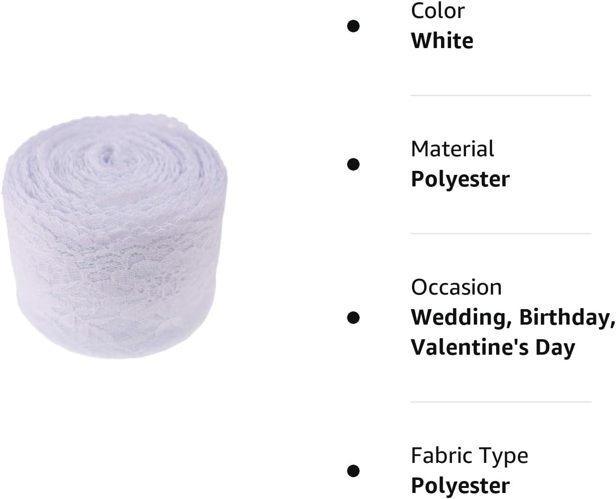 ATRibbons 25 Yards 2-1/2 Inches Wide Floral Pattern Lace Trim Roll White/Black Lace Fabric Ribbon for Sewing Making,Gift Wrapping and Bridal Wedding Decorations (White)