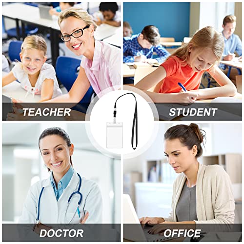 Vicloon Kartenhülle mit Lanyard, 10 Stück Wasserdichte Ausweishülle, Weiche, Transparenter PVC Ausweishülle mit Schlüsselband, Kartenhalter für/Geschäfts/Messe/Firmen/Schulen(Vertikalschnitt)