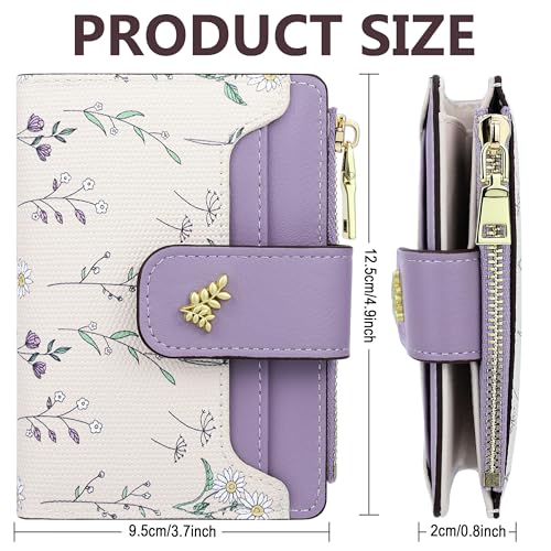 Image of Farcauo Womens Wallet with RFID Blocking Cute Small Wallets for Women Thin Purple Women's Wallet Kawaii Flower Card Wallets for Women Ladies