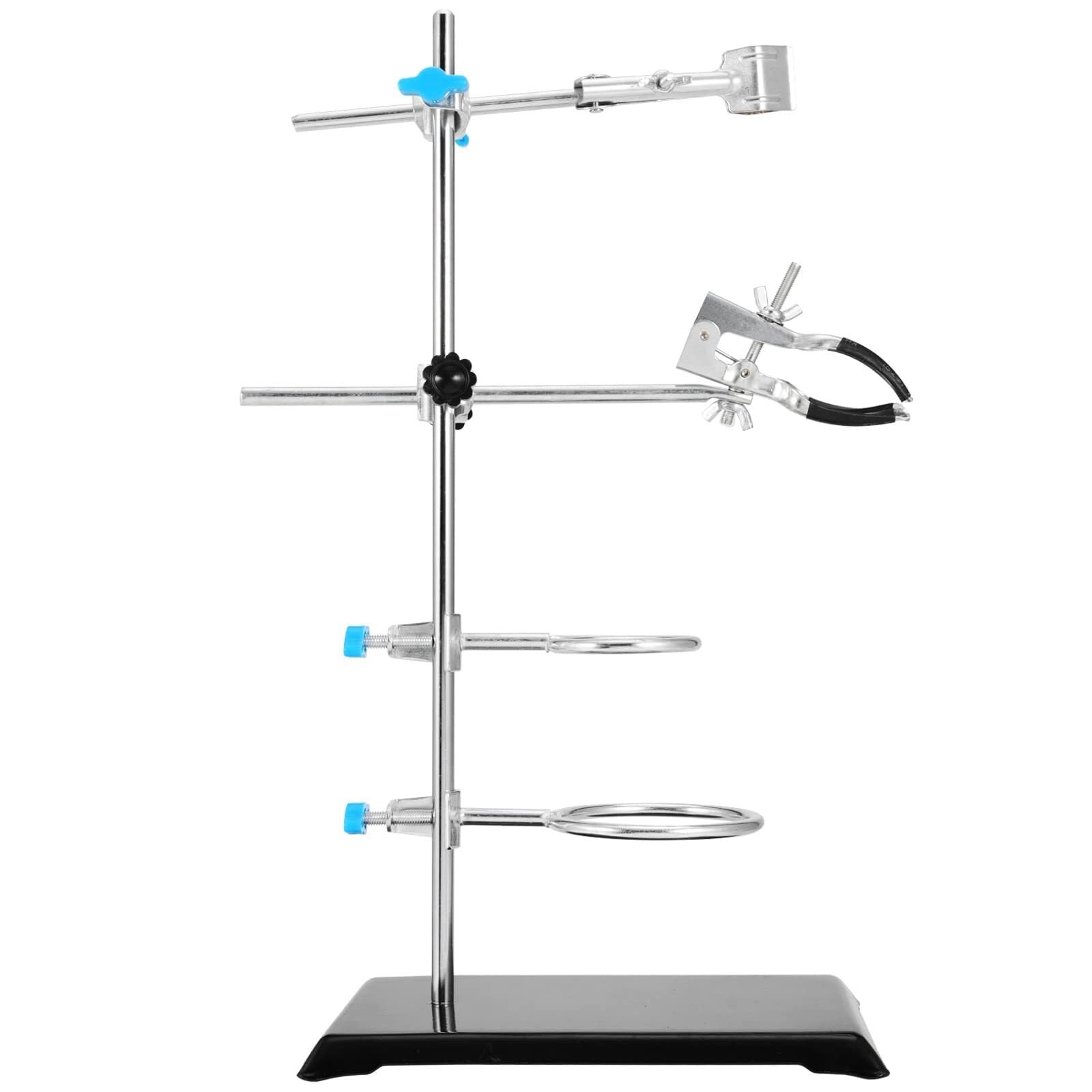 40 cm Laborstativ-Set mit 2 Retortenringen und Klemmen - Langlebige Edelstahl Laborunterstützung