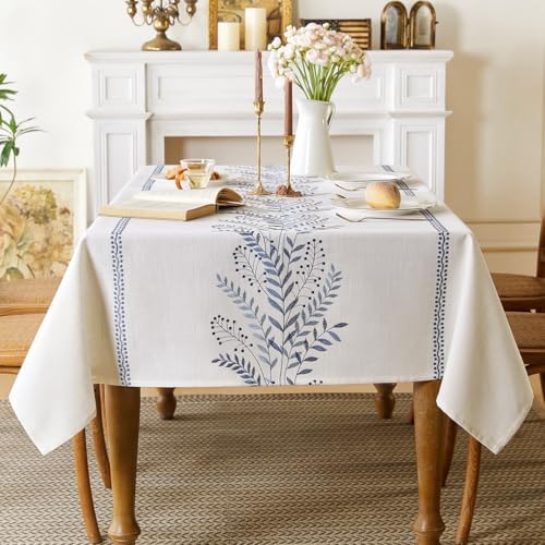 Linen Style Embroidered Tablecloth, Waterproof and Wrinkle-Resist...