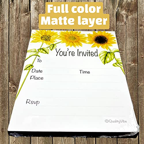 QualityVibe Sunflower Invitations Set Of 25 Cards With Envelopes. Yellow, White & Greenery Design For Wedding, Bridal Shower, Baby Shower, Birthdays & Housewarming Parties by QualityVibe - Used condition - CA$8.99