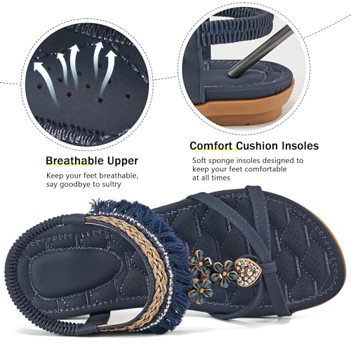 Image of Aomigoct Womens Sandals Comfortable Dressy: Summer Casual Flat Sandal for Walking - 2026 Cute Bohemian Shoes Elastic Ankle Strap