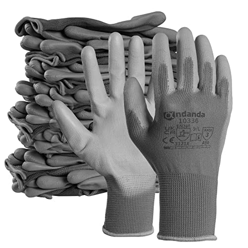 ANDANDA 60 Pair Safety Work Gloves, Seamless Knit Glove with Polyurethane(PU) Coated on Palm & Fingers, Ideal for General Duty Work like Warehousing/Logistics/Assembly Large