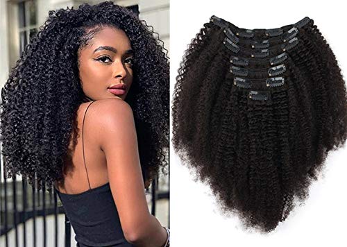 Luxiso 14 Inch Afro Kinky Curly of Black Color Hair, 9A Grade Remy Hair in 7 Pieces of Natural Curly and Texture, Reusable Long Hair for Black Women in Fashion