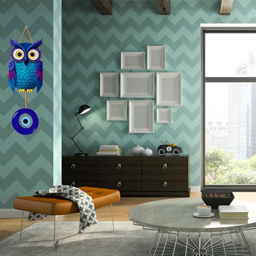 Image of GENXTRA Blue Owl with Evil Eye Charm - MDF Home Wall Decor MDF Wall Hanging Signs for Home Entrance, Drawing Room, or Balcony | Decorative Plaques for Housewarming (HOME 06)