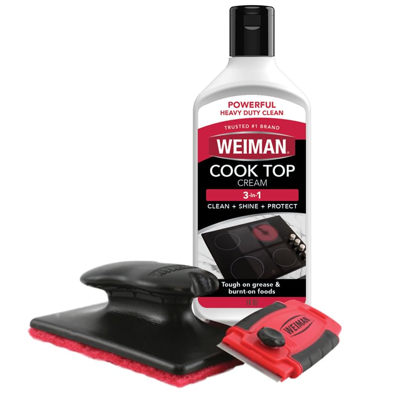 Comparison: Best Stove Cleaner For Grease 4 Weiman Cooktop and Stove Top Cleaner Kit - Glass Cook Top Cleaner and Polish 10 oz. Scrubbing Pad, Cleaning Tool, Razor, Scraper