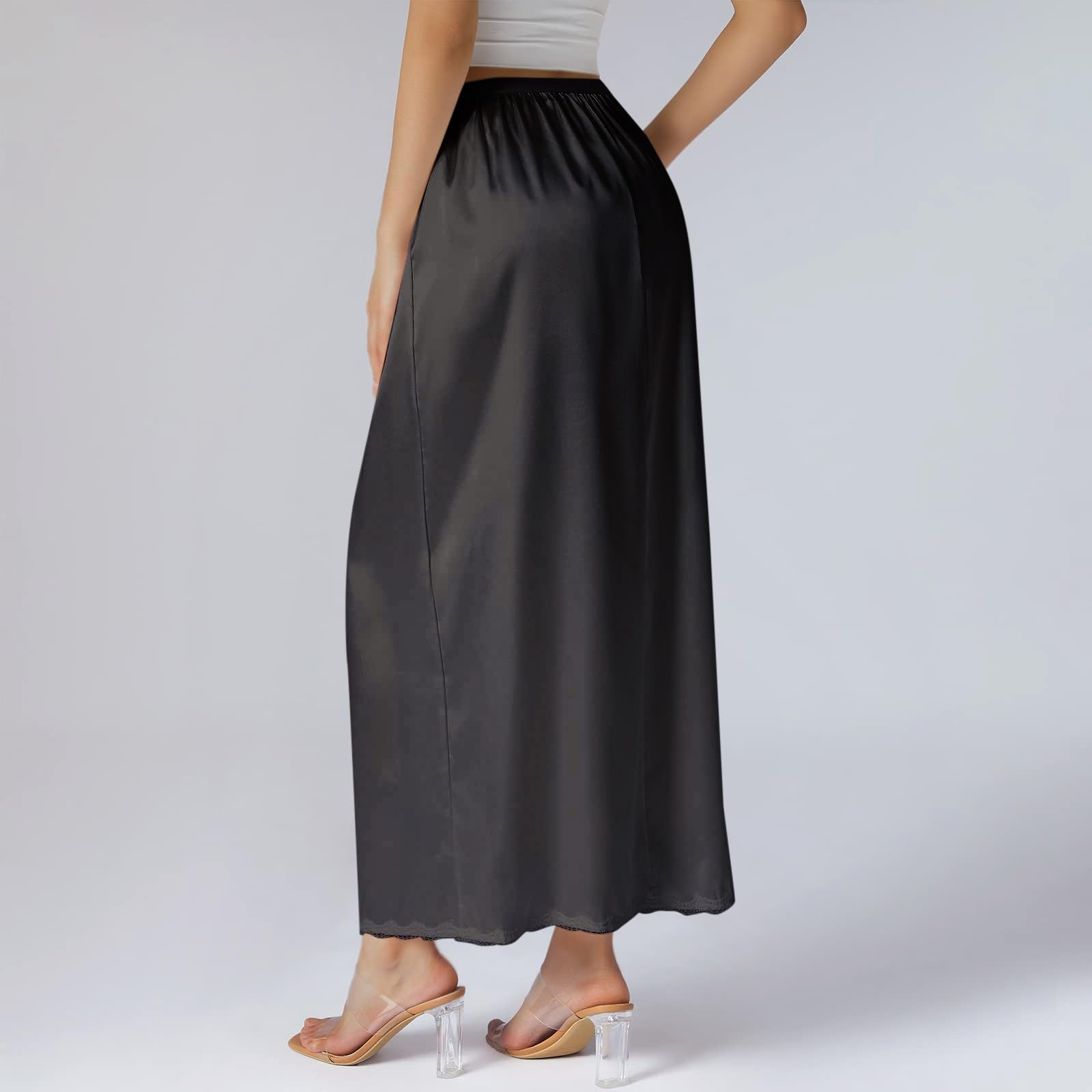 Women' Soft Satin Half Underskirt Lace Long for Under Dresses Skirts Bell Shape