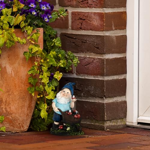 Relaxdays Gartenzwerg mit Pilzen, wetterfest, frostsicher, HBT 14,5 x 10,5 x 7 cm, Gartenfigur Wichtel, Kunststein, bunt – Bild 5