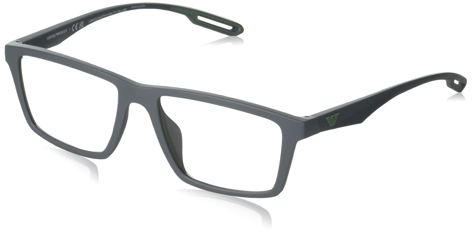 EMPORIO ARMANI(エンポリオアルマーニ)Men's EA4189U Universal Fit Prescription Eyewear Frames with Two Interchangeable Sun Clip-Ons Rectangular, Matte Dark Grey/Clear, 55 mm
