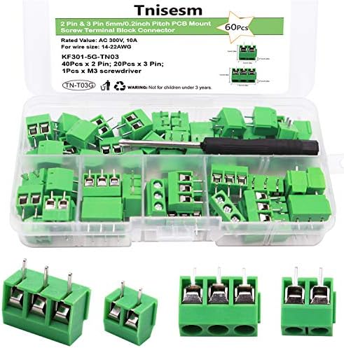 Tnisesm/60pcs 2 Pin & 3 Pin 5mm/0.2inch Pitch PCB Mount Screw Terminal Block Connector (Can be Spliced) TN-T03G