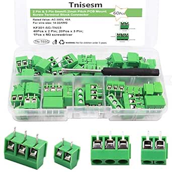 Tnisesm/60pcs 2 Pin & 3 Pin 5mm Pitch PCB Mount Screw Terminal Block Connector TN-T03G