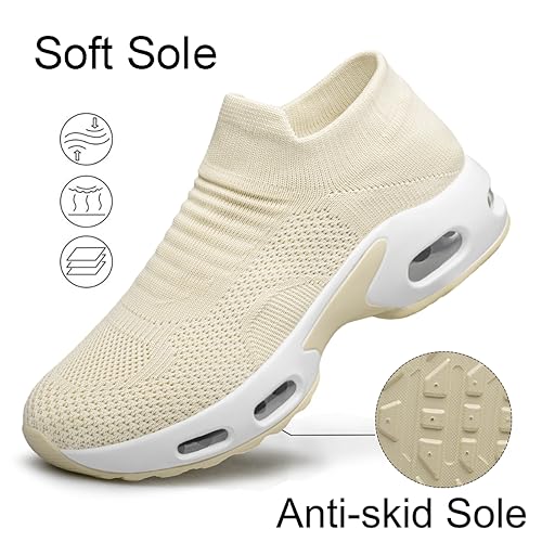 Image of YHOON Women's Walking Shoes Slip-On - Comfortable Work Shoes for Standing All Day, Breathable Air Cushion Nursing Sneakers