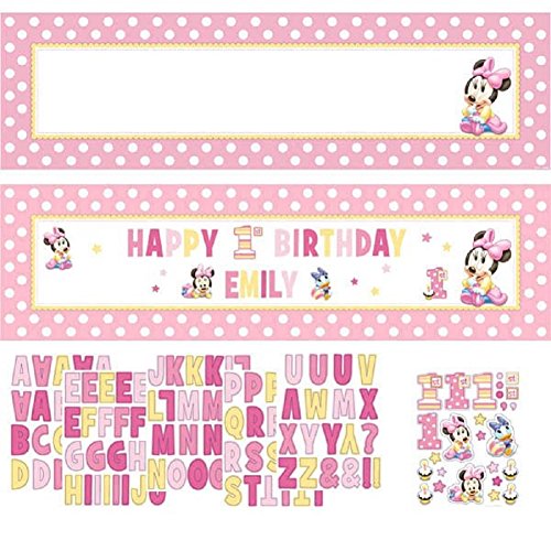 Minnie Mouse First Birthday Customizable Giant Banner Birthday Baby Shower 65 Inches by 20 Inches Huge