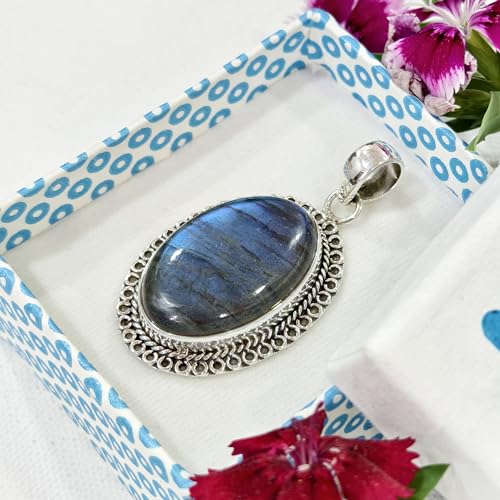 Pendentif labradorite feu bleu argent pour sublimer vos tenues