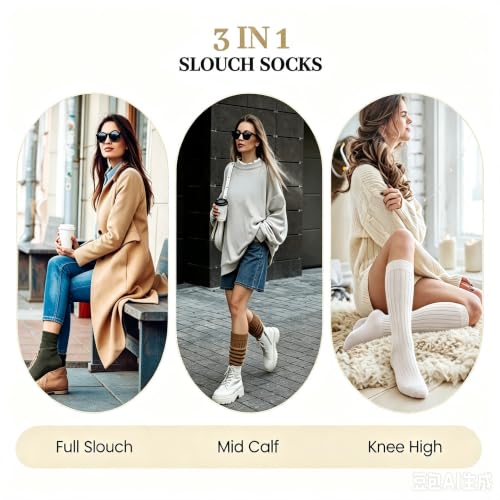 Image of Pleneal Slouchy Socks for Women Scrunch Sock Knit Chunky Crew Boot Socks