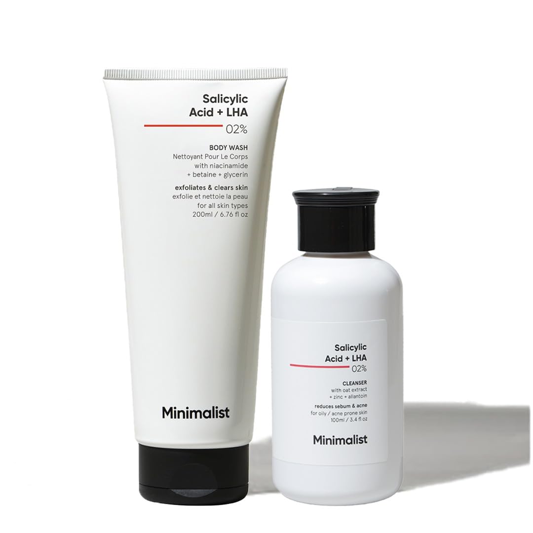 Minimalist Salicylic Acid Face Wash and Body Wash Combo | Anti Acne Cleanser + Shower Gel | For Oily, Acne-Prone Skin | Sulphate (SLS), Dye, &…
