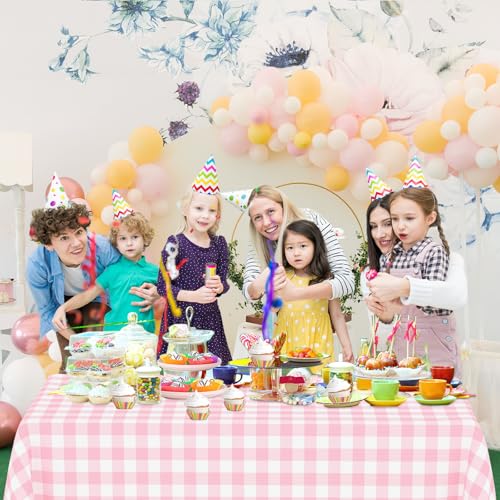 Image of 6 Pack Pink Gingham Tablecloth Rectangular Pink and White Checkered Tablecloths Disposable Plastic Pink Plaid Table Cover for Parties, Outdoor Picnic, Birthday, Wedding, Camping 54 x 108 Inch