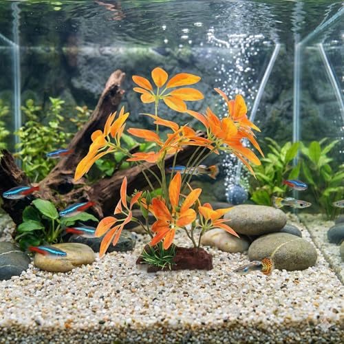 Image of JGbaby Artificial Aquarium Plants,Fish Tank Decorations Betta Leaf Hammock Driftwood 10in Realistic Silk & Plastic Plants, Hideout Decor for Betta. Goldfish,Reptiles,Small Tanks (YellowType-B)