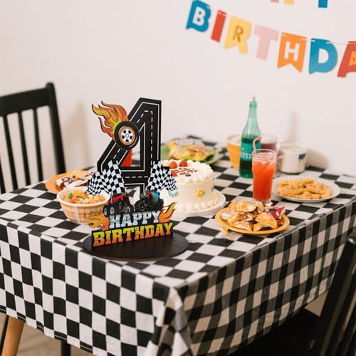 Image of Truck Birthday Number Sign Centerpiece, Truck Wooden Decoration Photo Props for Truck Birthday Decorations (4th)