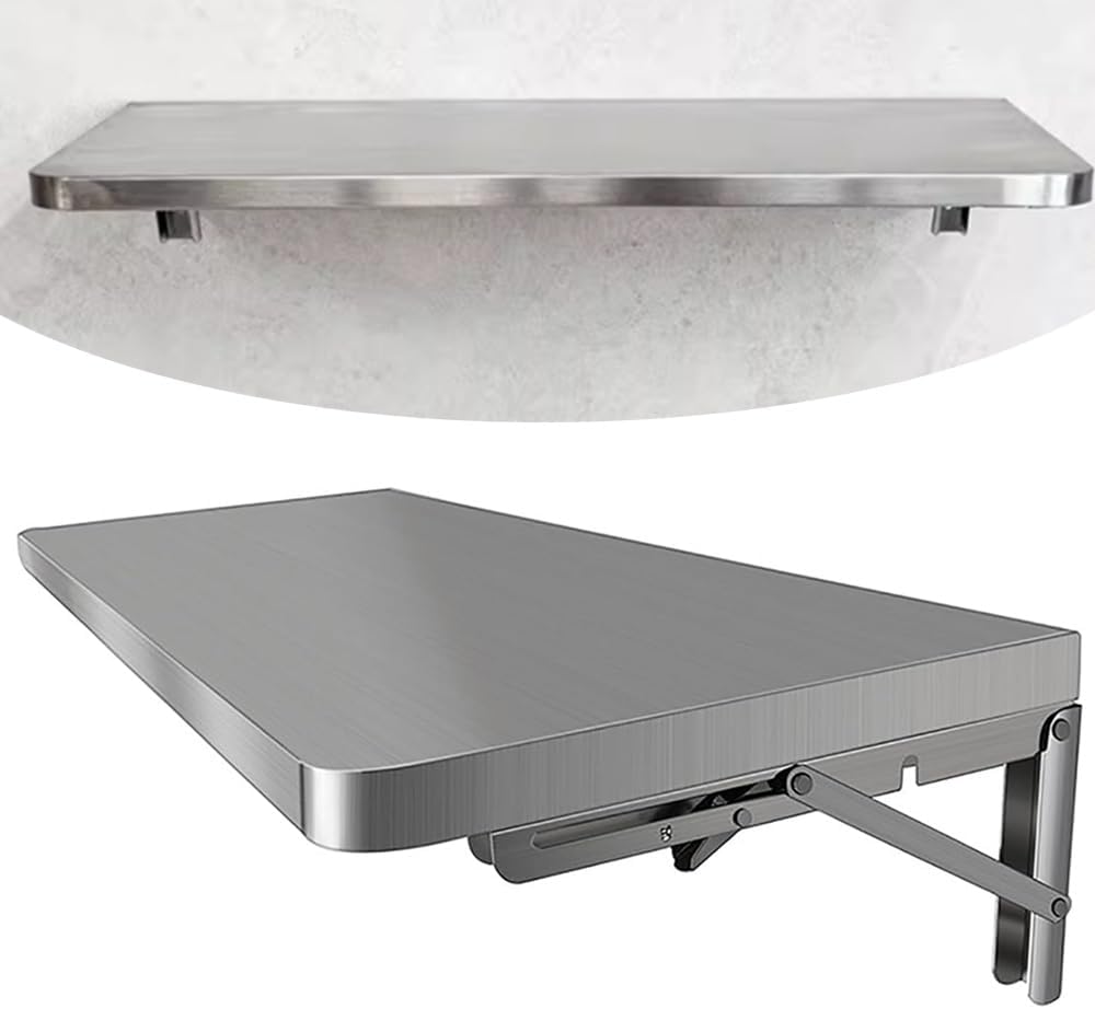 Concession Folding Shelf 24" 36" 48" Wall Mount Table Stainless Steel Floating Food Shelf Drop Down Shelving for Food Truck/Trailer/Prep(120x40cm/48x16in)