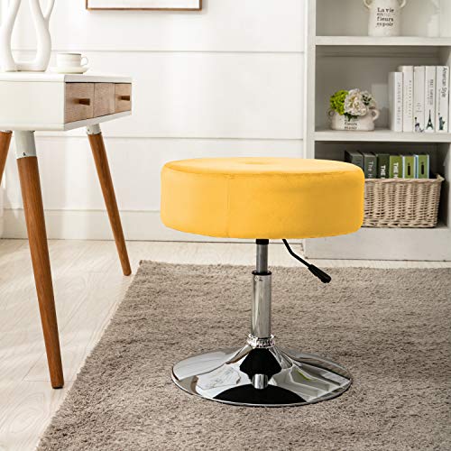 Art Leon Vanity Stool Large, Modern Velvet Upholstered Makeup Vanity Stool, Adjustable Height Swivel Stool with Metal Base Round Ottoman for Bathroom Bedroom Desk (Yellow) - Thumbnail 3