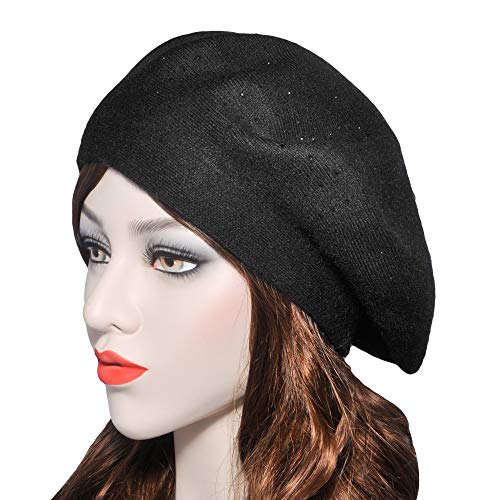 Zlyc Womens French Beret Hat, Reversible Solid Color Cashmere Knit Warm Beret Cap For Girls (Black) #TOP1