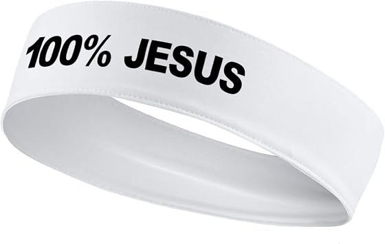 100% Jesus Sports Head Stretch Headband Soccer Futbol Football White Black Athletics Fitness - Sweatband Headwrap Fan Gear Merch Ninja Bandana Bandera Moisture Wicking