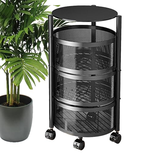 Whnbuij Carrito de frutas de cocina, estante de frutas, almacenamiento giratorio, organizador de cocina de 3 niveles, carrito de metal, organizador de cocina, cesta de suelo con ruedas para verduras